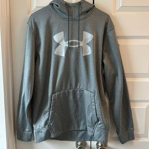 Men’s Under Armor Emblem Grey Hoodie Loose Fit Athletic Material Large